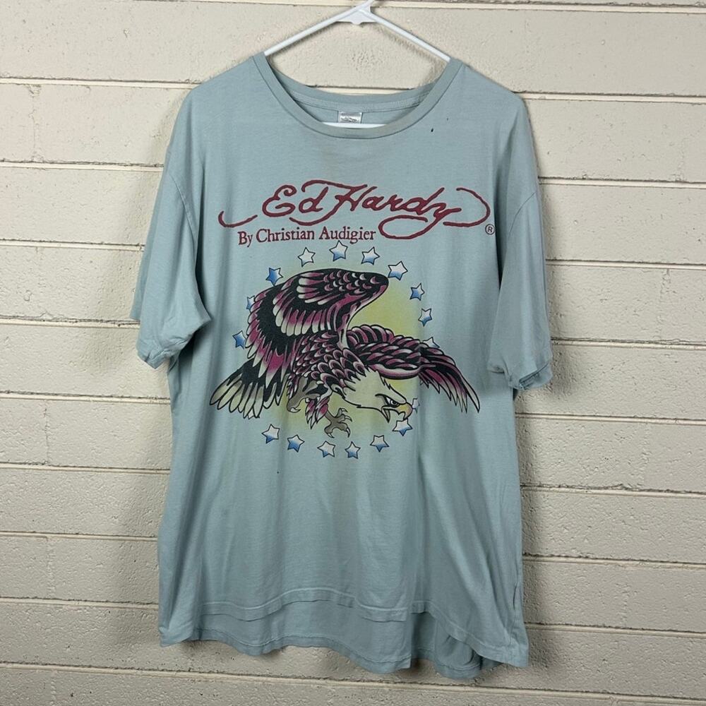 Y2K Vintage Ed Hardy Blue Tee size XL
